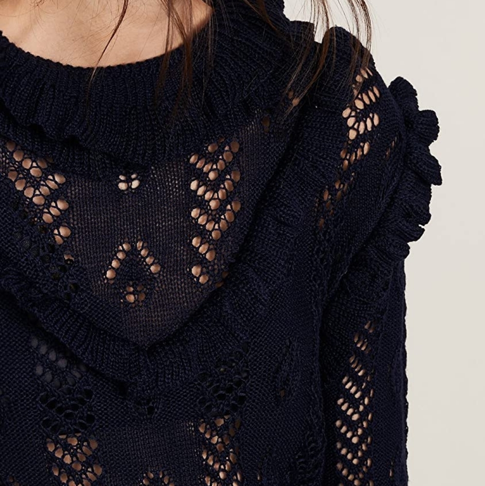 Glamorous Navy Blue Ruffle Sweater Long Sleeve Pullover Women’s Size 8 NWT - Picture 5 of 12